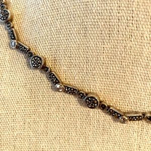 Vintage Sterling Silver Marcasite clear Crystal Choker. 29 grams.